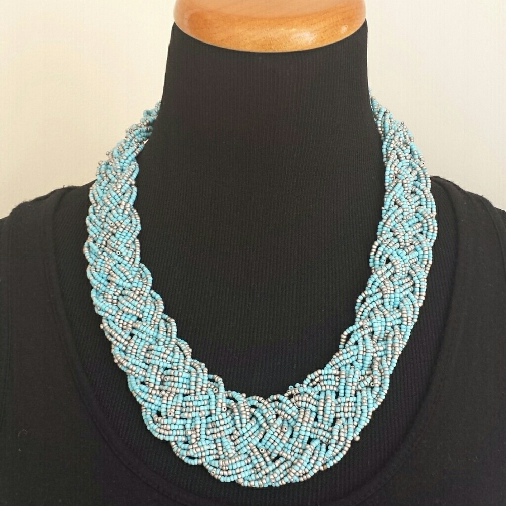 Braided Turquoise Beaded Necklace - Women